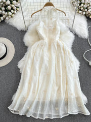 Hnewly DRESS TO IMPRESS Sexy Beach Party Dresses Women Fashoin Hanging Neck Backless Slim A-line Embroidered Floral Dress Summer Long Dress