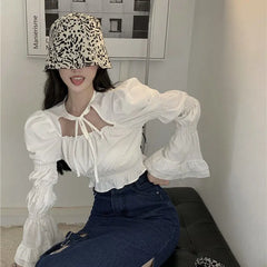 Hnewly Blouses Women Crops Tender New Arrival Pure Chic Prevalent Dating Spring Fall Leisure Preppy Style Holiday Fit Mujer Blusas