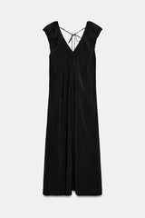 Hnewly Women Sexy V-neck Flutter Sleeve Long Dress Chic Solid Sleeveless Backless Loose Casual Maxi Dresses New Highstreet Outwear