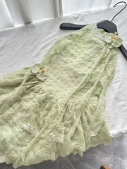 Lunivop Y2K Sweet Chic Dress Women Slim Fit Waist Cinched Lace Halter Neck Sleeveless Mini Dress Summer Harajuku Fashion Outfit