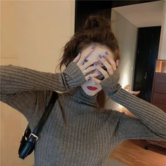 Hnewly Turtleneck Warm Pullovers Women Autumn Winter Simple Basic Soft Knitting Sweaters Y2K Sexy Slim All Match Bottoming Jumper Mujer