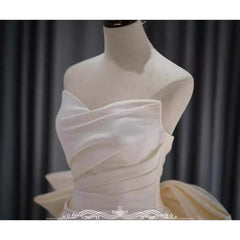 Hnewly Satin Strapless Main Wedding Dress Sleeveless Host Engagement Banquet Welcome Out Bow Tie Fishtail Dress Skirt Customized