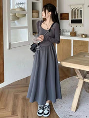 Hnewly Korean Style Dresses Women Ins Temperament Fashion Simple Midi Preppy Schoolgirls All-match Vestidos De Mujer Sexy Autumn