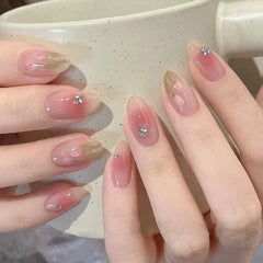 Hnewly 24Pcs/Box Gradient Color Artifical Press On Nails With Glue Long Coffin Fake Nails Lovely Girls Nail Art Ballerina False Nails