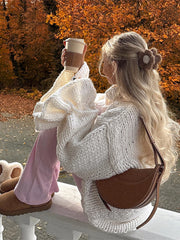 Hnewly Fashion Women's Dress O-neck Full Ruffle Sleeve Solid Loose Knitted Female Dresses Autumn Chic Lovely Straight Lady Robes