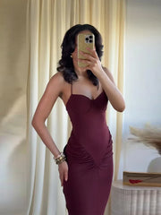 Hnewly Sexy Spaghetti Strap Maxi Dresses Women's Waist-cinching Hip-wrap Ankle-length Dress New Ladies Spring Summer Solid Outwear