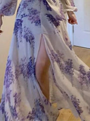Hnewly Streetwear Printing Sweet Dresses Grunge Y2k Aesthetic V Neck Bandage Vestidos Slim Fit Harajuku Woman Purple Split Dress