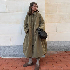 Hnewly Retro Thicken Cotton Jackets Women Solid Full Sleeve Loose Long Coats Lady Autumn Winter Chic Female Warm Streetwear New