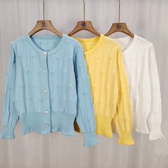 Hnewly Cute Crop Cardigan for Women Hollow-out Openwork Button Up Knit Sweater Jacket Teen-girl Spring Autumn Fairycore Outfit