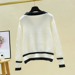 Hnewly Korean Knit Sweater Temperament V-neck Single Breasted Jacket Women's Spring Autumn New Loose Long-Sleeved Cardigans Coat