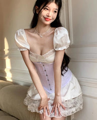 Hnewly DRESS TO IMPRESS Summer Sexy Party Dress Women French Vintage A-line Puff Sleeve Casual Dresses Female Elegant Design Chic Lace Mini Dresses