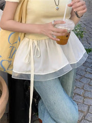 Hnewly Women's Summer Stacked Mesh Bottom Covering Butt Curtain Strap Half Skirt Apron Short Skirt