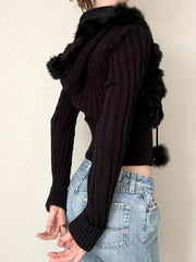 Hnewly trashy outfits Solid Autumn Winter New Hoodies Women Long Sleeve Furry ball Zip Up Hooded Knitted Patchwork Plush Sweats Causal