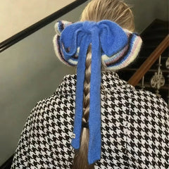 Hnewly 1pc INS Trendy Colorful Striped Knitted Hair Band with Ribbon Bow – Stylish New Hair Accessory