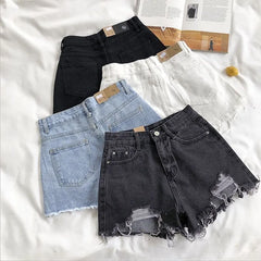 Hnewly Korean Denim Shorts Women Summer Fashion Casual High Waist Ripped Jeans Pocket Tassel Y2K Hot Pants Streetwear Blue Trousers
