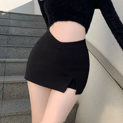 Hnewly Black Split Mini Skirts Women Summer Sexy Club High Waist Slit Skirt Streetwear Korean Party Fashion Irregular Slim A Line Skirt