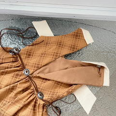 Hnewly Elegant Vintage Plaid Dresses Women Casual Sexy Bodycon Bow Ruffles Mini Dress Short Party Fashion Sweet One Piece Dress Korean