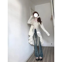 Hnewly 2000s Vintage Y2k Clothing Korean 2 Piece Skirts Sets Women Casual Y2k Crop Top Blouse + Strap Mini Dress Japanese Beach Party