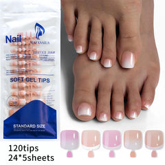 Hnewly 120Pcs False Toes Nails French Square Full Cover Nude Pink Artificial Fake Toenail Acrylic Foot Nail Art Tips Manicure Tools