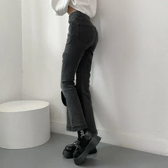 Hnewly Jeans for Women Vintage Black Denim Flare Pants Streetwear High Waist Slim Mom Trouser Harajuku Y2K Pants