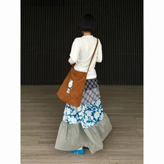 Hnewly Japanese Style Plaid Skirt Women Vintage Harajuku Y2k Patchwork Long Skirts Autumn Winter Streetwear Retro Ruffle Skirt