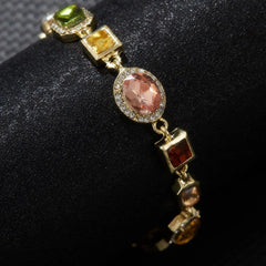 Hnewly Beautiful Multi Shape Colorful Cubic Zirconia Link Chain Bracelets for Women Adjustable Trendy Hand Jewelry