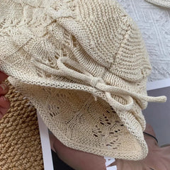 Hnewly Fashion Hollow Out Crochet Bucket Hat Solid Color Sun Protection Basin Cap Soft Adjustable Knitted Fisherman Hat