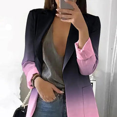 Hnewly Women Elegant Gradient Collar Long Sleeves Open Stitch Pocket Blazer Jackets