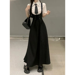 Hnewly cute professional outfits Simple Lapel Neck Long Sleeve White Shirts Women+ Sexy Slim Waist Lace Up Strap Dress Early Autum New Two Piece Sets