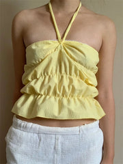 Hnewly Women Tube Tops Strapless Off Shoulder Backless Tie-up Ruched Plaid Print Slim Fit Summer Tank Cropped Vests Clubwear