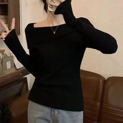 Hnewly trashy outfits Solid Sexy Slim Off Shoulder Slash Neck Long Sleeve Knitting Sweater Women Jumpers Office Fashion New