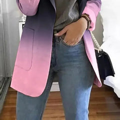 Hnewly Women Elegant Gradient Collar Long Sleeves Open Stitch Pocket Blazer Jackets