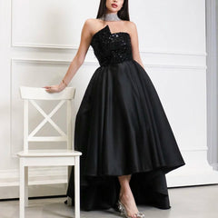 Hnewly Charming Black Pearls Strapless Sequin Sleeveless Evening Dress A-Line Sweep Train Custom Made Stain Zipper Prom Dress formal dress