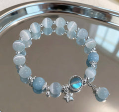 Hnewly New Unique Dreamy Blue Moonstone Cat Eye Pendant Crystal Bead Bracelet Party Jewelry Gift For Women