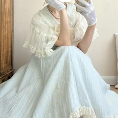 Hnewly Women Dresses Japanese Style Ruffles Bandage Bows Lolita Long Dress Spring Summer Vintage Grils Vestidos Mujer