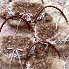 Hnewly Sweet Y2k Aesthetic Fluffy Handbags Fairy Bandage Bow Women Underarm Bag Faux Fur Fashion Chic Shoulder Bags Korean Casual