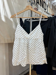 Hnewly Polka Dot White Tank Top for Woman Summer Sexy V-neck Backless Cotton Camisole Female Casual All-match Slim Vest Sweet Tops New