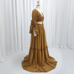 Hnewly Bohemian Photo Shooting Pregnancy Dress Comfortable Cotton Pleated Sleeves Two-Piece Set Maternity Photography Dress Outfit