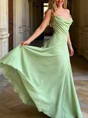 Lunivop Women Chic Green Sleeveless Sling Maxi Dress Sexy Off-shoulder Swing Collar Backless High Waist Slim Fit Dresses Party Wear