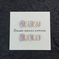 Hnewly 10Pcs Short Handmade Press on Nails Simple Glitter Cat Eye False Nails Pearl Rhinestones Decor Wearable Full Cover Nail Tips Art