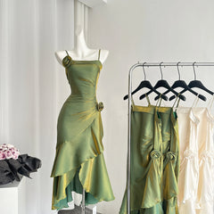 Hnewly Summer Women French Vintage Dress Spaghetti Strap Frocks One-Piece Evening Party Shoujo Gyaru Wedding Prom Gown Robe New