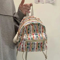 Hnewly Rainbow Knit Backpack Women Harajuku Color Block Small Capacity Student Backpack Ladies Fashion Unique Daily Mochilas Mujer