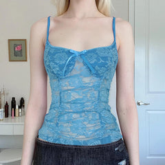 Hnewly Sweet Sexy Lace Camisole Solid Skinny See Through Crop Tops for Women Cute Aesthetic Summer Tees Vintage y2k Holiday Vest