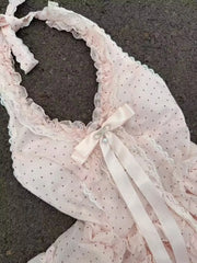 Hnewly Korea Fashion Summer Dresses Sweet Y2K Pink Dress Woman Kawaii Lolita Bow Polka Dots Design Mini Dress Female Chic Outfits