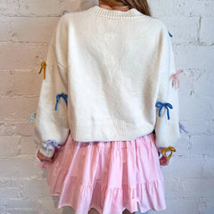 Hnewly y2k Cardigan Women Stylish 3D Bow V Neck Button Down Long Sleeve Sweater Jacket Top 2000s Aesthetic Clothing Streetwear