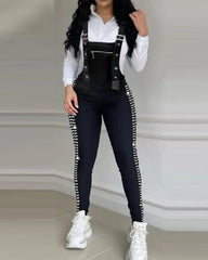 Hnewly Summer Rhinestone Decor Buckled Suspender Jumpsuit Women Long Jumpsuits Elegant New Fashion Woman Casual Daily Clothing