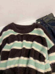 Hnewly Soft Striped Mid Length Sweater Women's New Autumn Winter Loose Knit Top Elegant Round Neck Long Sleeved Versatile Pullover