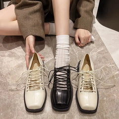 Lunivop French Mary Jane Shoes Women Square Head Chunky Women's Leather Shoes Retro Thick Heel Ballet SHOES Spring preppy style Footwear