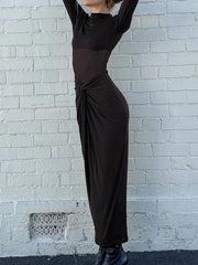 Hnewly Women's O-neck Long Sleeved Mesh Dress New Spring Darped Slim Fit A-line Dress Simple Solid Color Commuting Robe Dress Vestidos