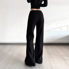 Hnewly Black Slim-Fit Low-Rise Suit-pants y2k Streetwear Basic All-match Trousers Office Lady Bottoms Korean Fashion Summer
